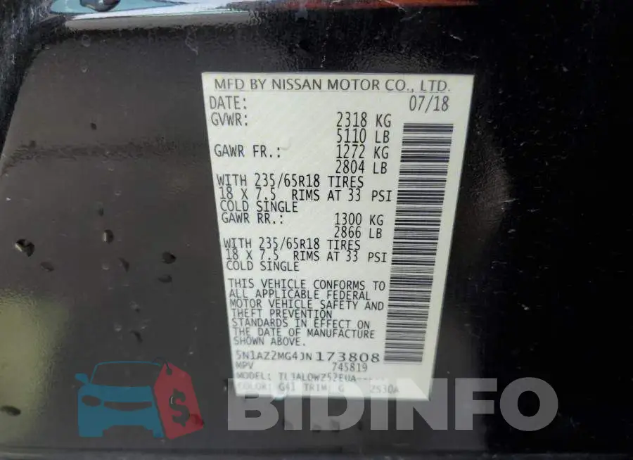 5N1AZ2MG4JN173808 Photo# 13