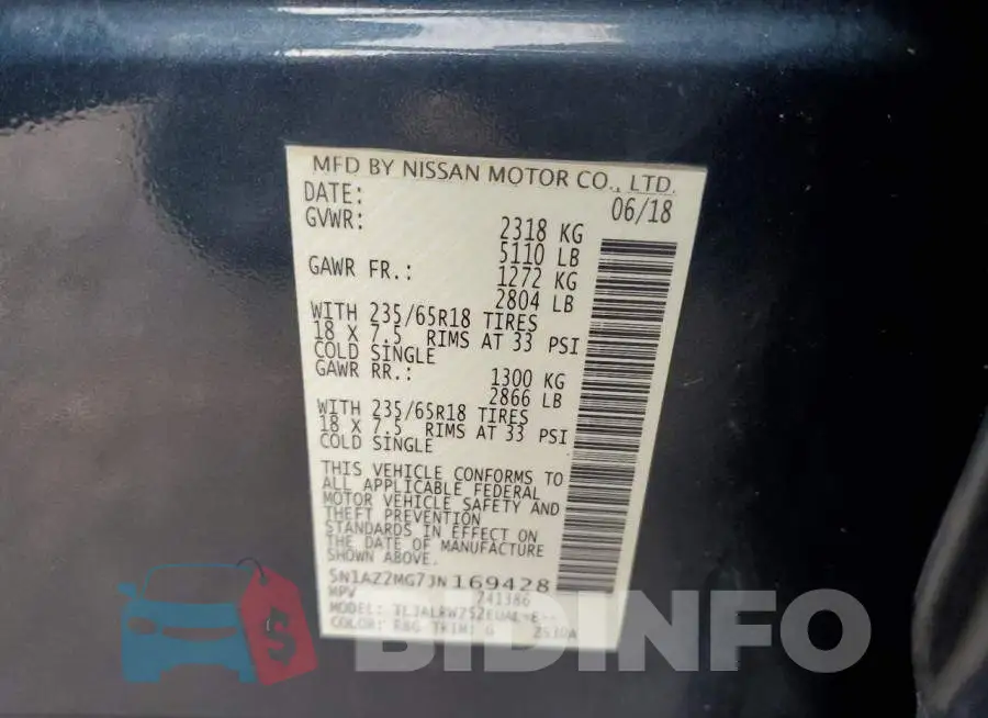 5N1AZ2MG7JN169428 Photo# 13