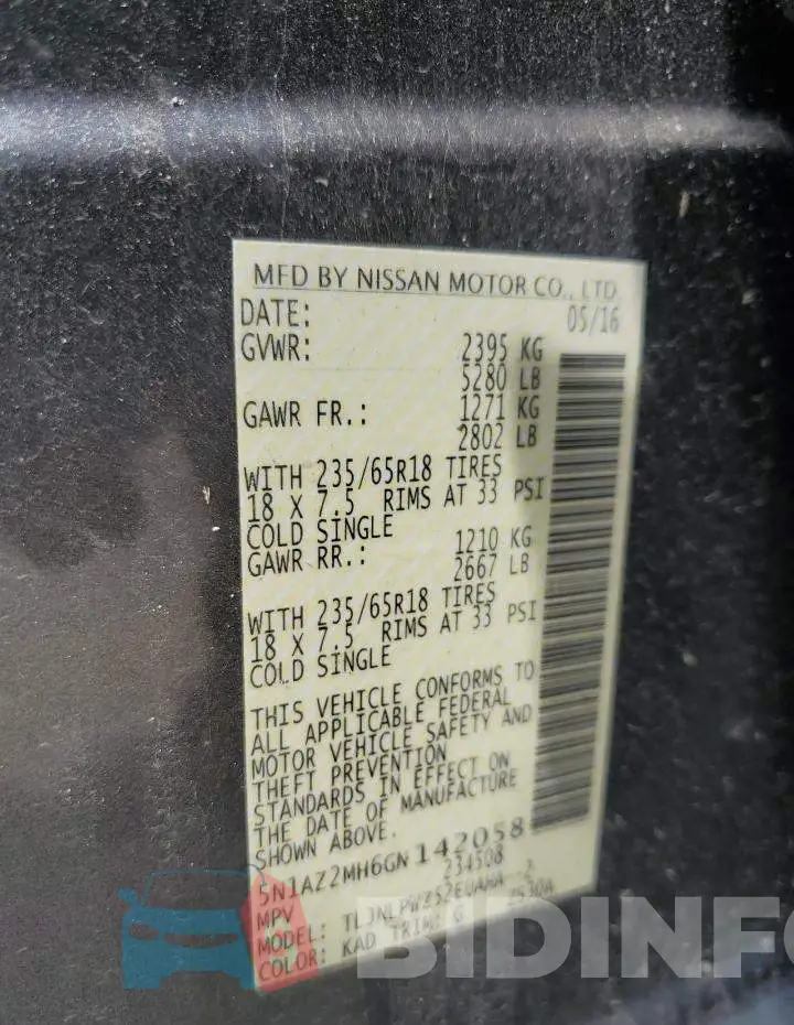 5N1AZ2MH6GN142058 Photo# 13
