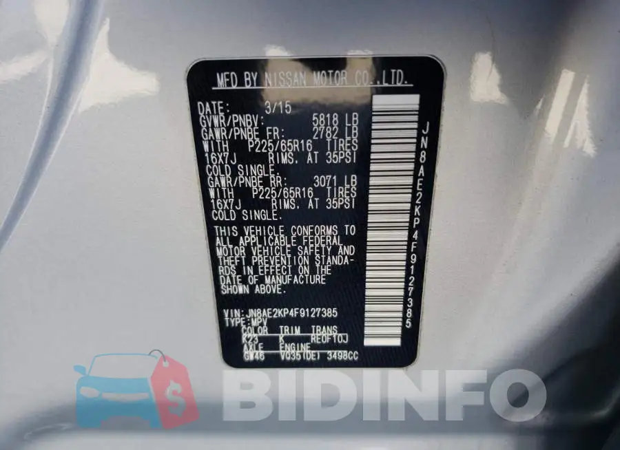 JN8AE2KP4F9127385 Photo# 13