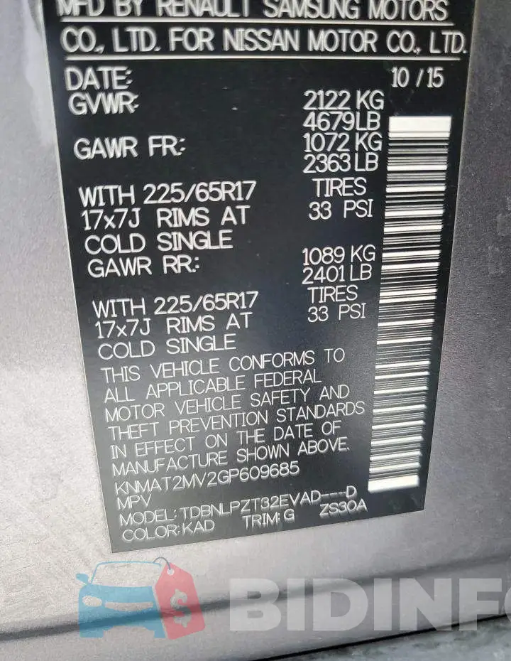KNMAT2MV2GP609685 Photo# 10