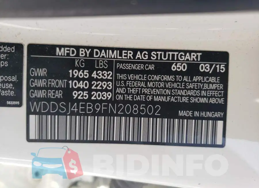 WDDSJ4EB9FN208502 Photo# 12