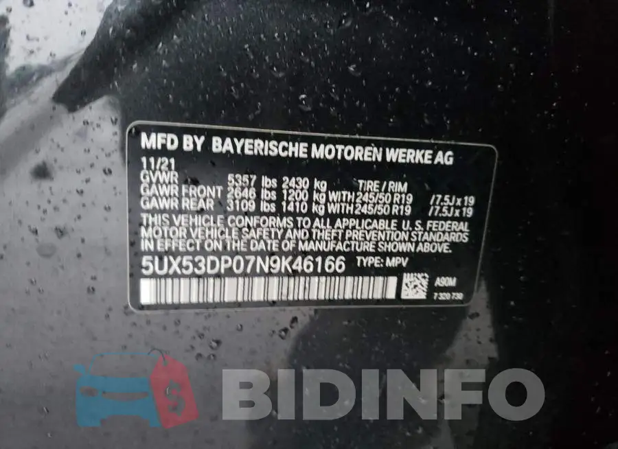 5UX53DP07N9K46166 Photo# 13