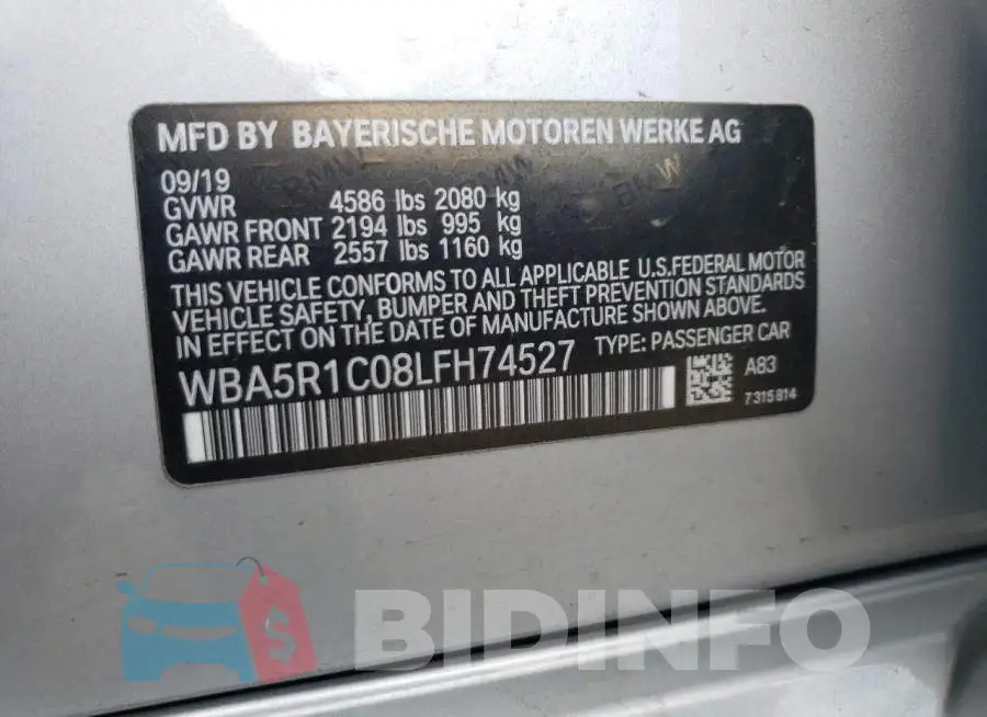 WBA5R1C08LFH74527 Photo# 13