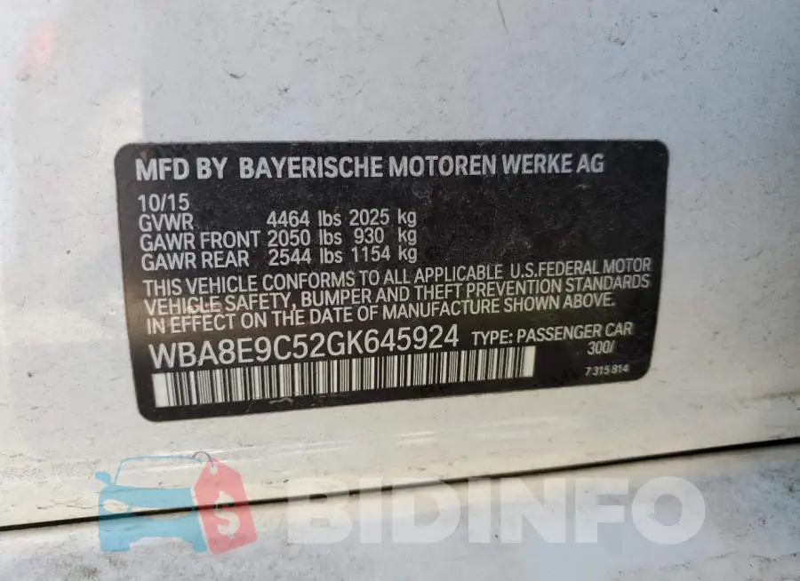 WBA8E9C52GK645924 Photo# 12
