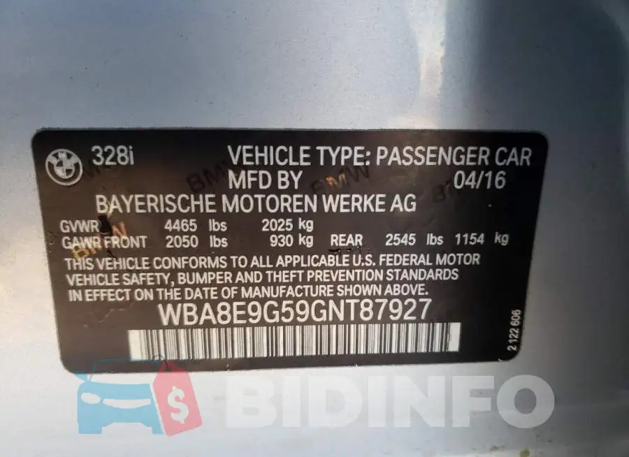 WBA8E9G59GNT87927 Photo# 12