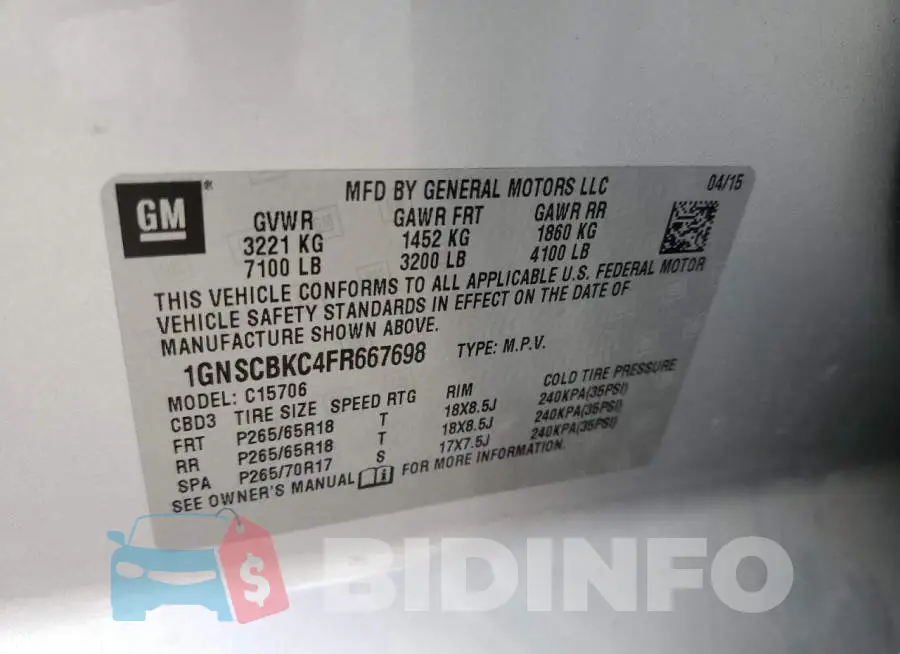 1GNSCBKC4FR667698 Photo# 13