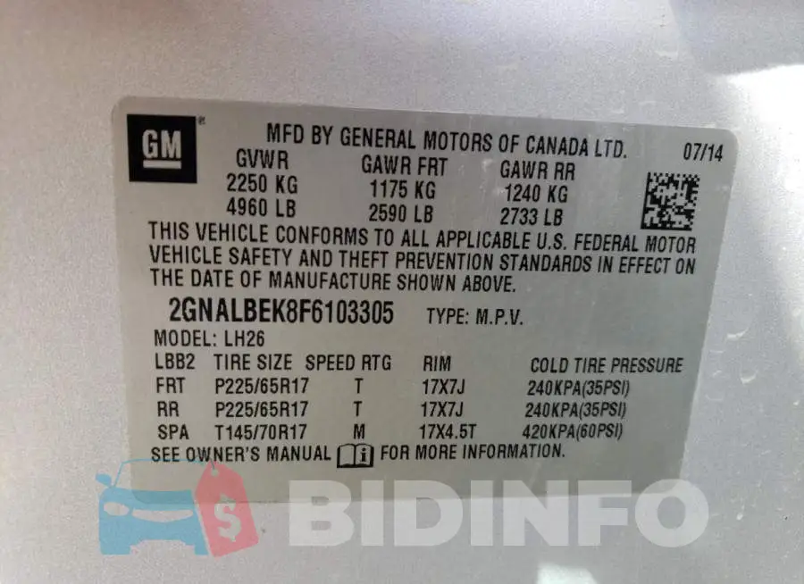 2GNALBEK8F6103305 Photo# 13
