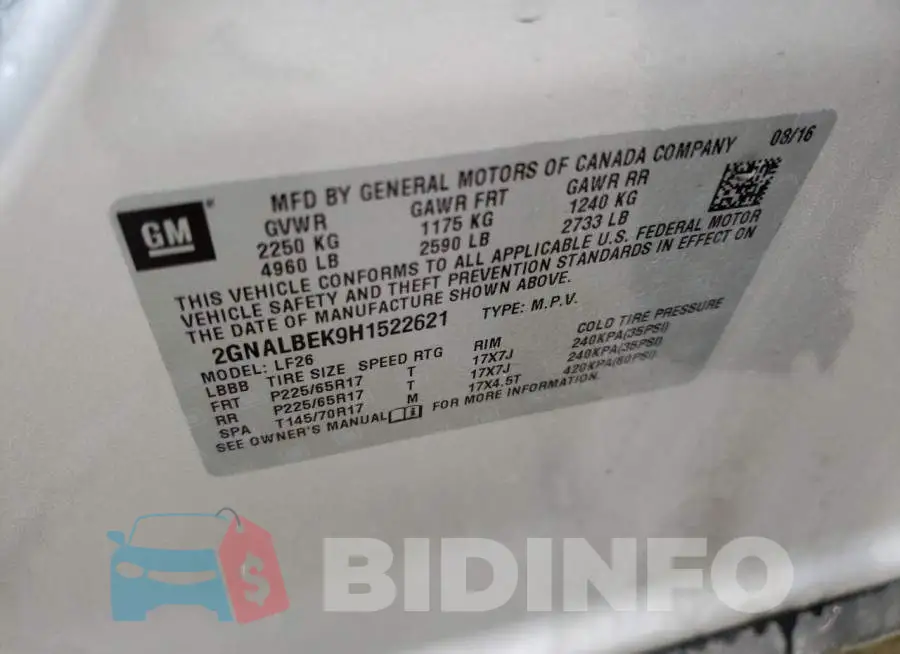 2GNALBEK9H1522621 Photo# 13