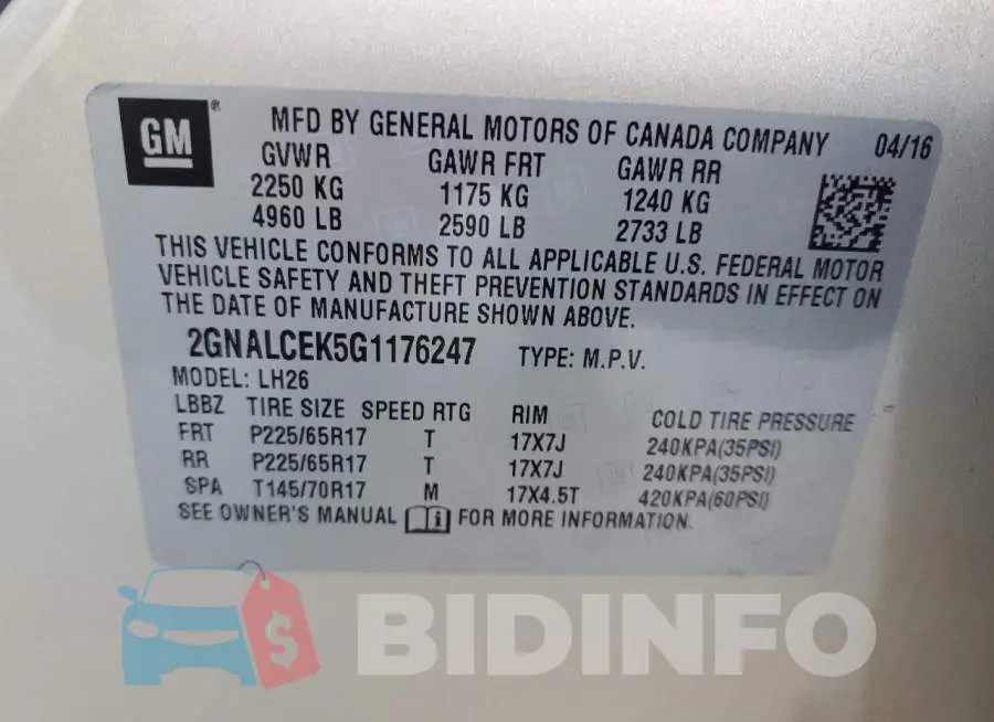 2GNALCEK5G1176247 Photo# 13