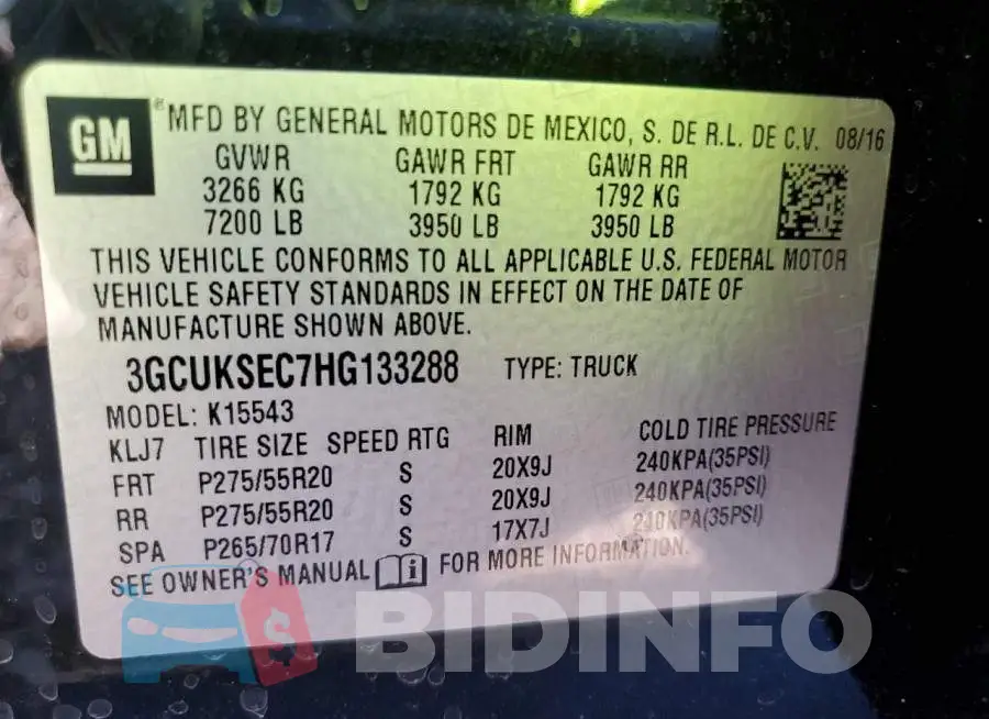 3GCUKSEC7HG133288 Photo# 12