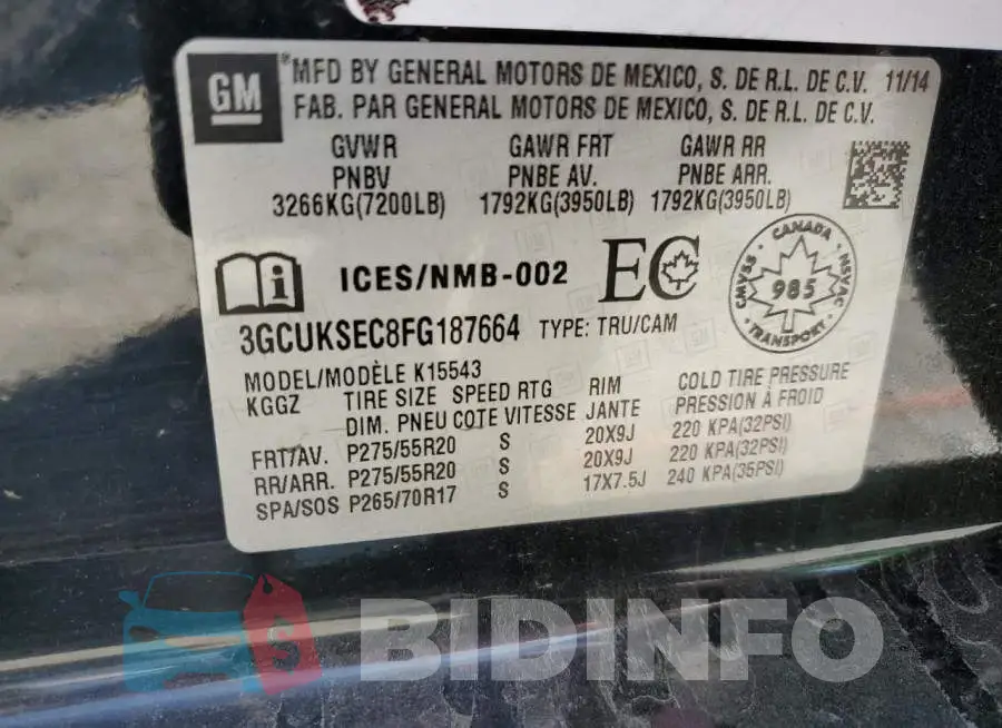 3GCUKSEC8FG187664 Photo# 12