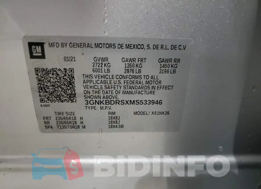 3GNKBDRSXMS533946 Photo# 13
