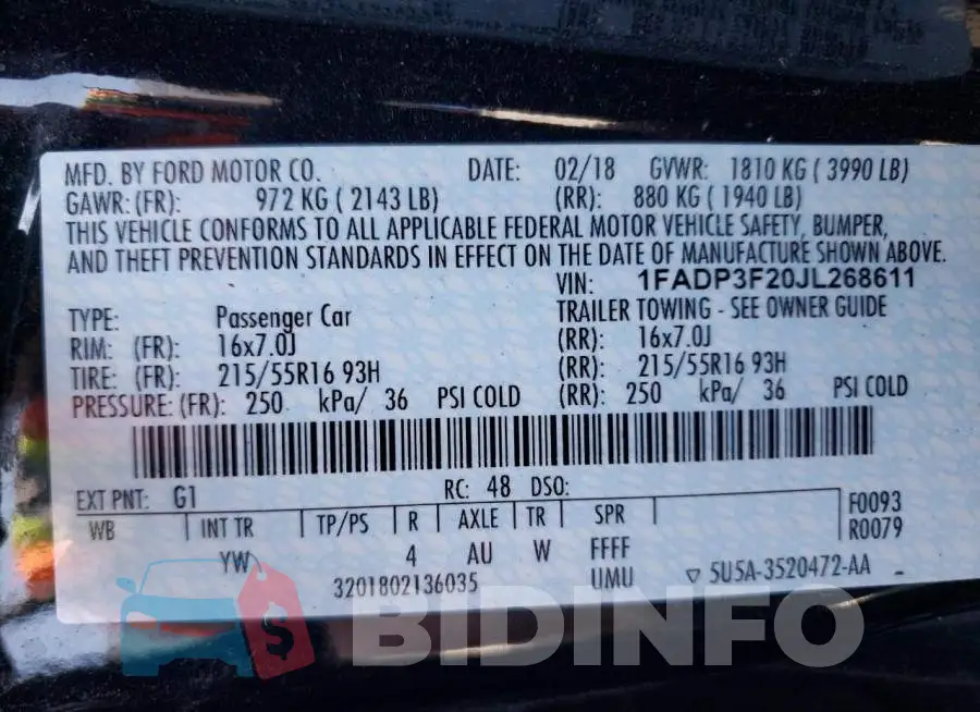 1FADP3F20JL268611 Photo# 12