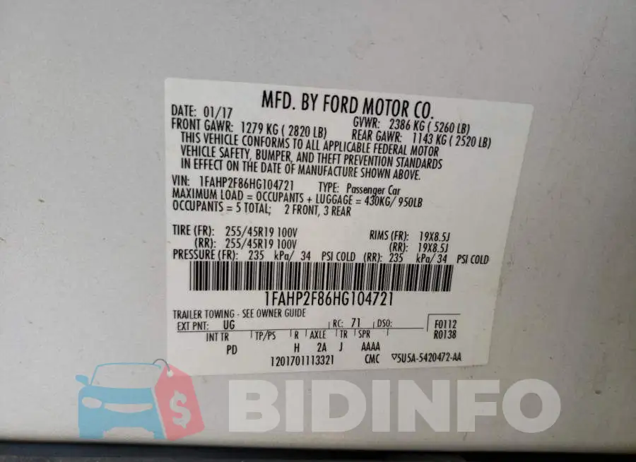 1FAHP2F86HG104721 Photo# 13