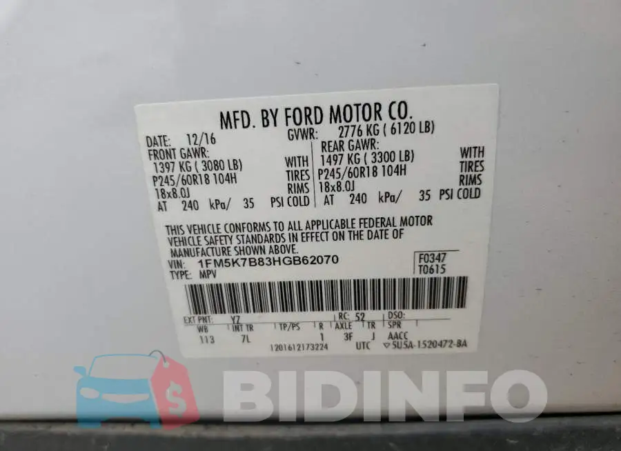 1FM5K7B83HGB62070 Photo# 12