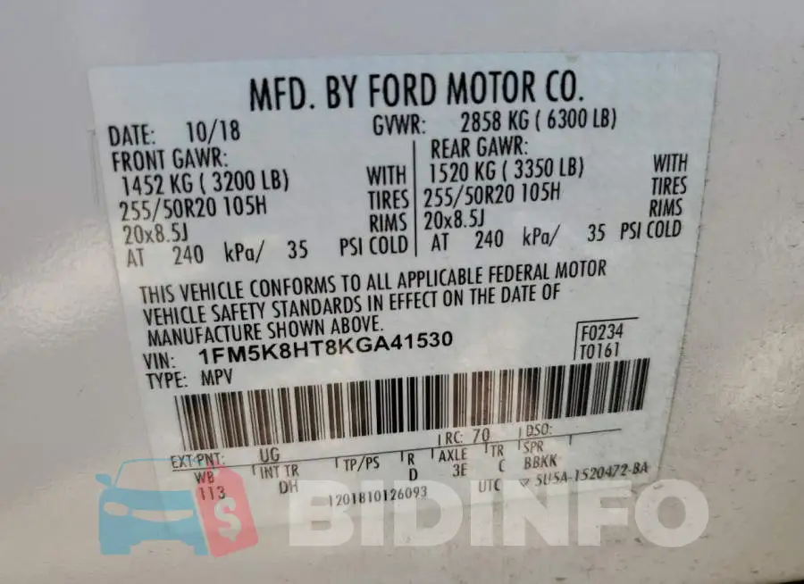 1FM5K8HT8KGA41530 Photo# 13