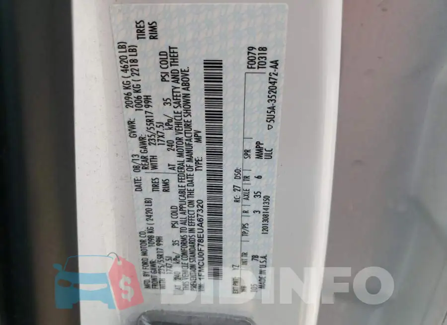 1FMCU0F78EUA67320 Photo# 14