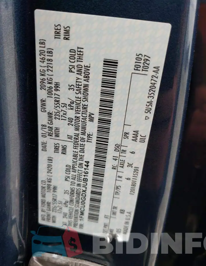 1FMCU0GDXJUB16144 Photo# 13