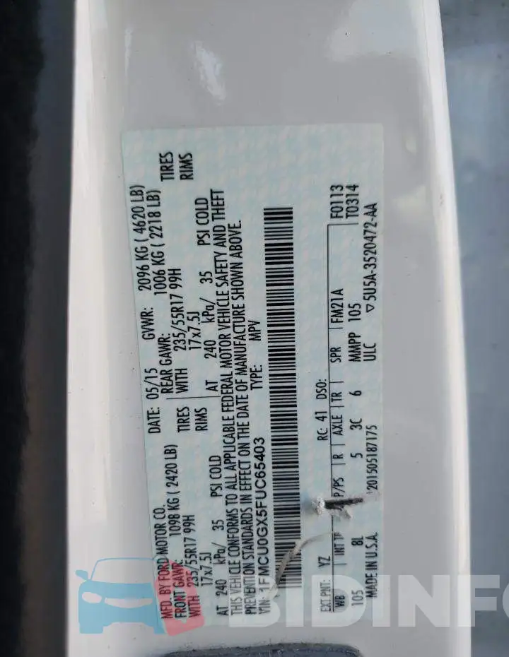 1FMCU0GX5FUC65403 Photo# 13