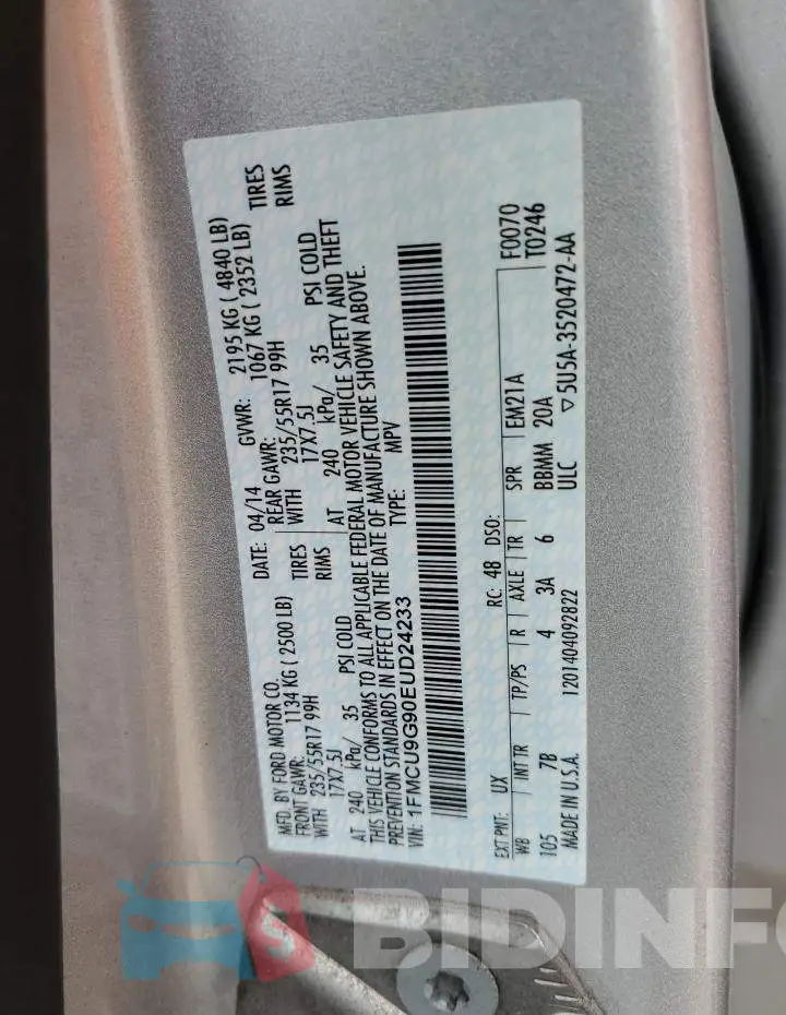 1FMCU9G90EUD24233 Photo# 12