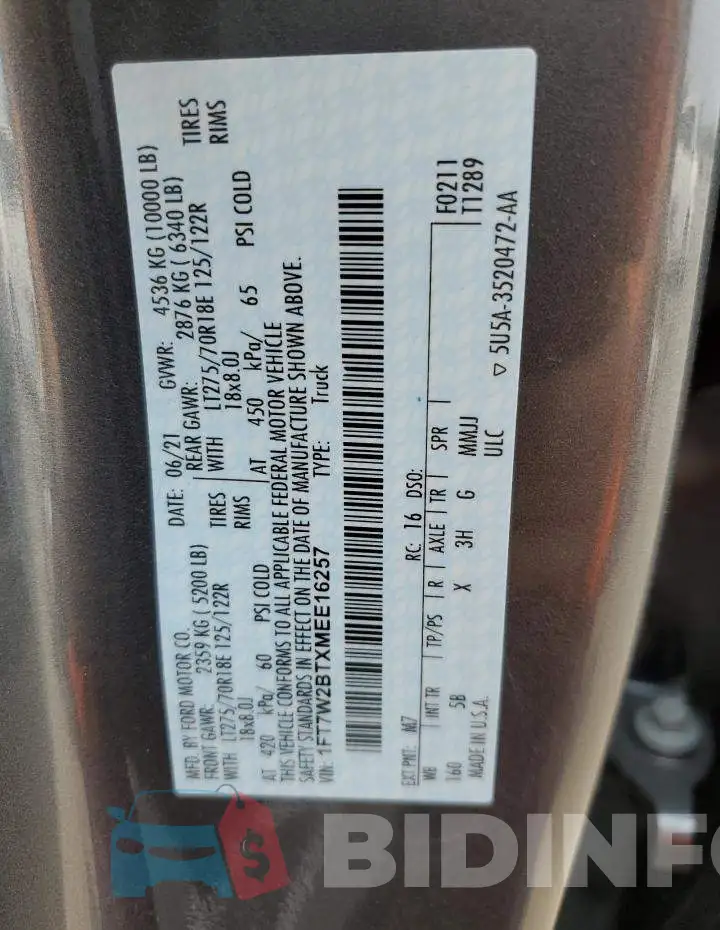 1FT7W2BTXMEE16257 Photo# 12
