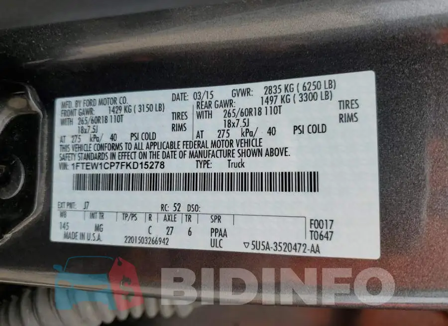 1FTEW1CP7FKD15278 Photo# 12