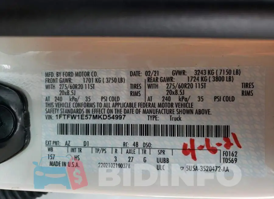 1FTFW1E57MKD54997 Photo# 12