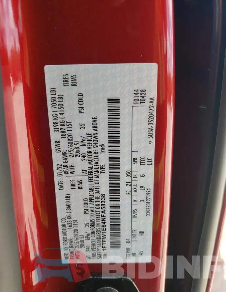 1FTFW1E84NFA58338 Photo# 12