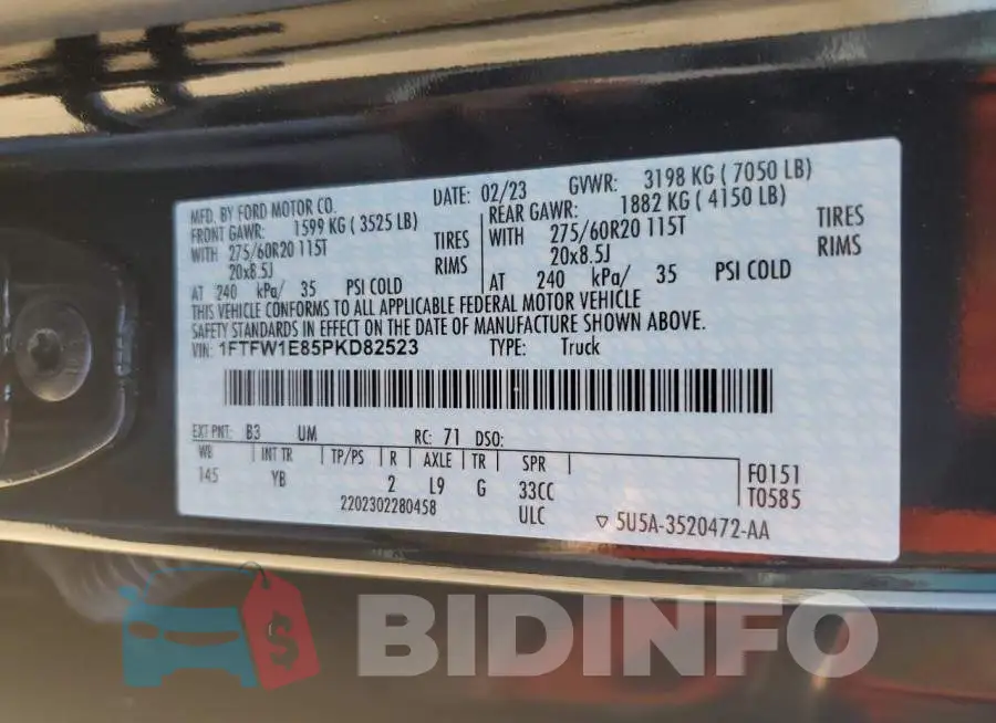 1FTFW1E85PKD82523 Photo# 13