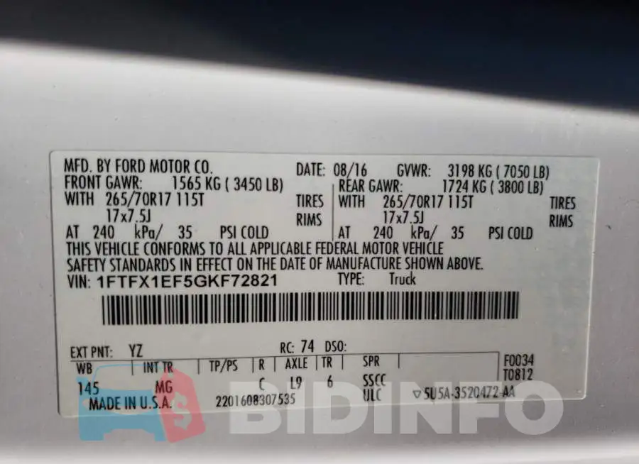 1FTFX1EF5GKF72821 Photo# 12