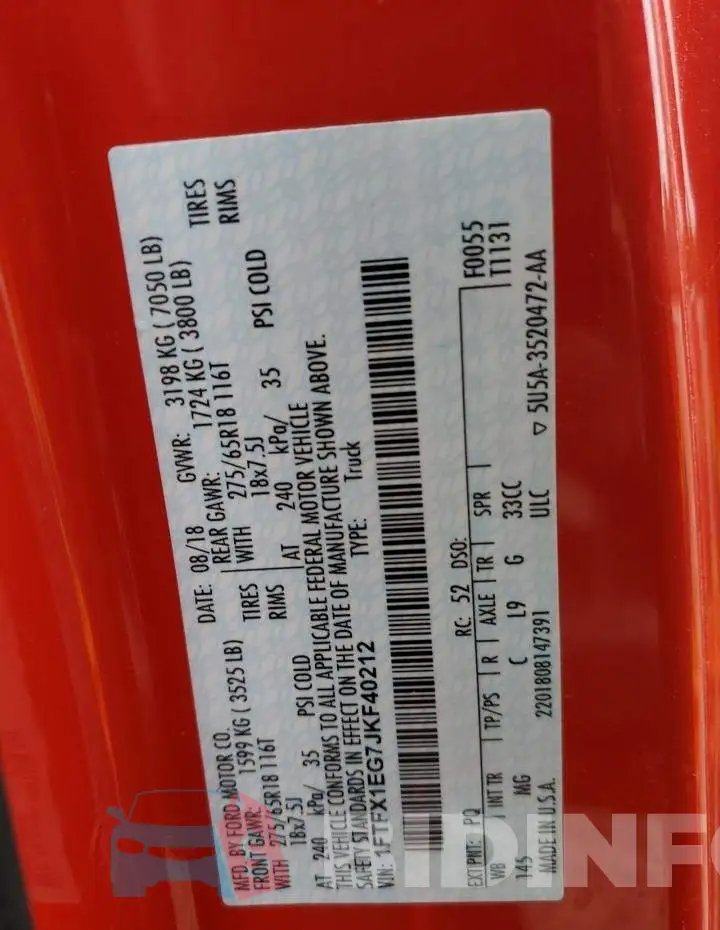 1FTFX1EG7JKF40212 Photo# 12