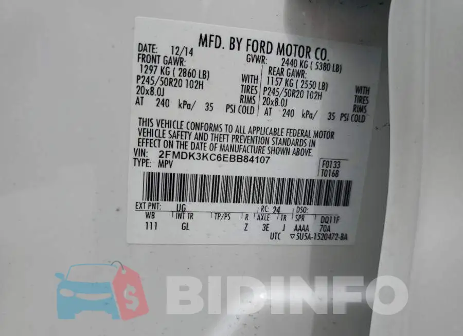 2FMDK3KC6EBB84107 Photo# 14