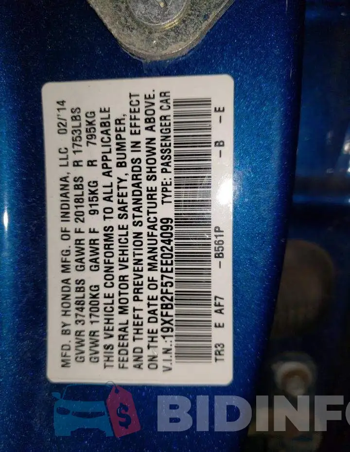 19XFB2F57EE024099 Photo# 12