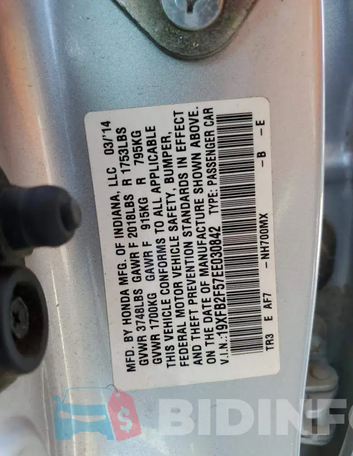 19XFB2F57EE030842 Photo# 12