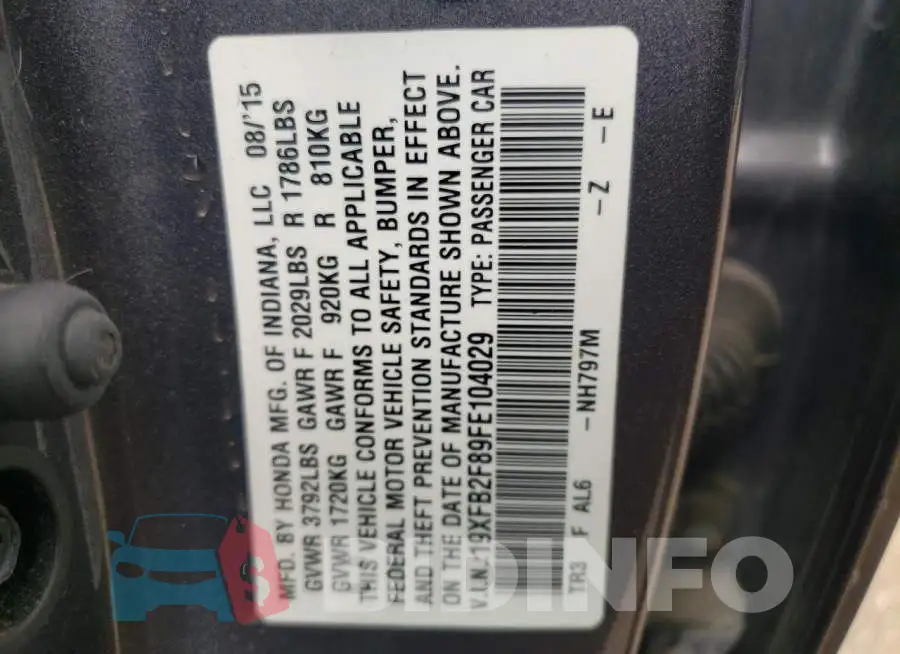 19XFB2F89FE104029 Photo# 12