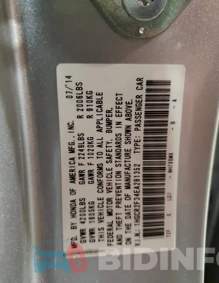 1HGCR2F34EA281352 Photo# 13