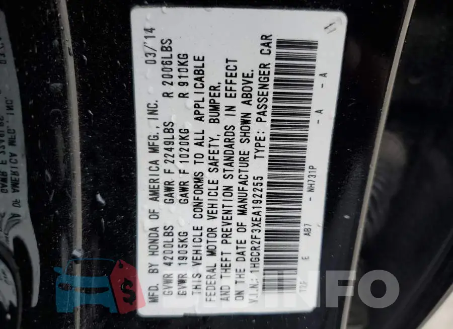 1HGCR2F3XEA192255 Photo# 12