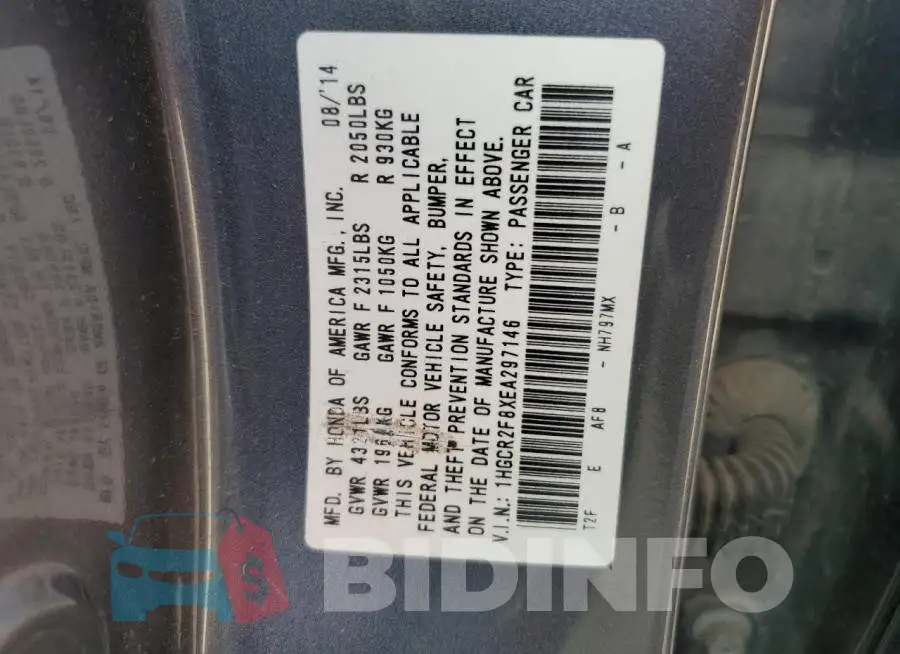 1HGCR2F8XEA297146 Photo# 12