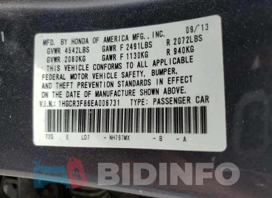 1HGCR3F86EA006731 Photo# 12