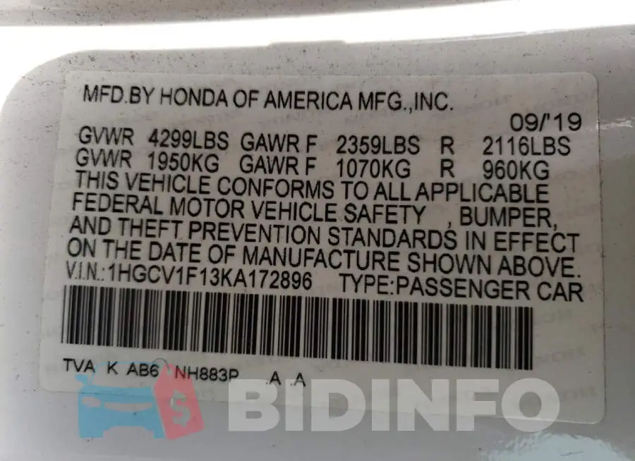 1HGCV1F13KA172896 Photo# 13