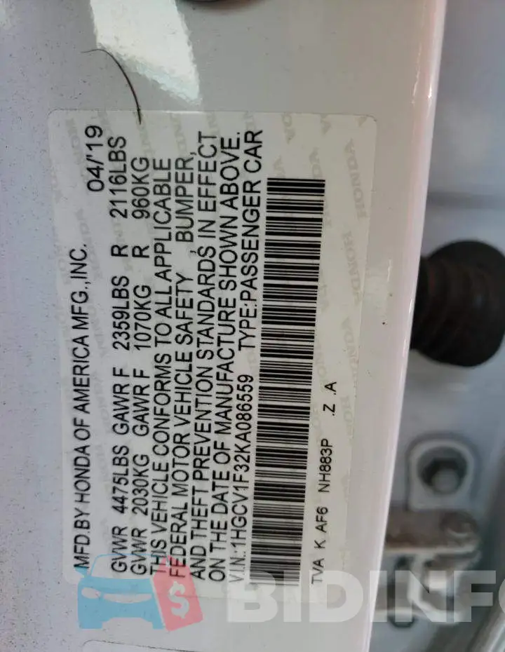 1HGCV1F32KA086559 Photo# 12