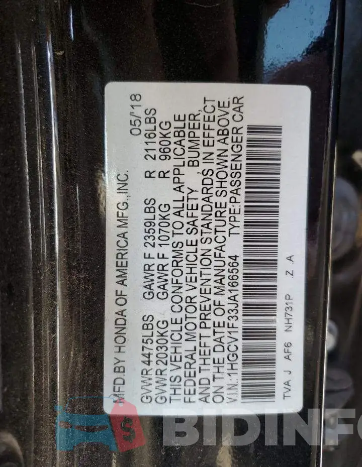1HGCV1F33JA166564 Photo# 12