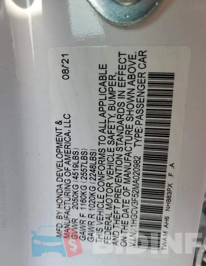 1HGCV3F52MA020982 Photo# 12