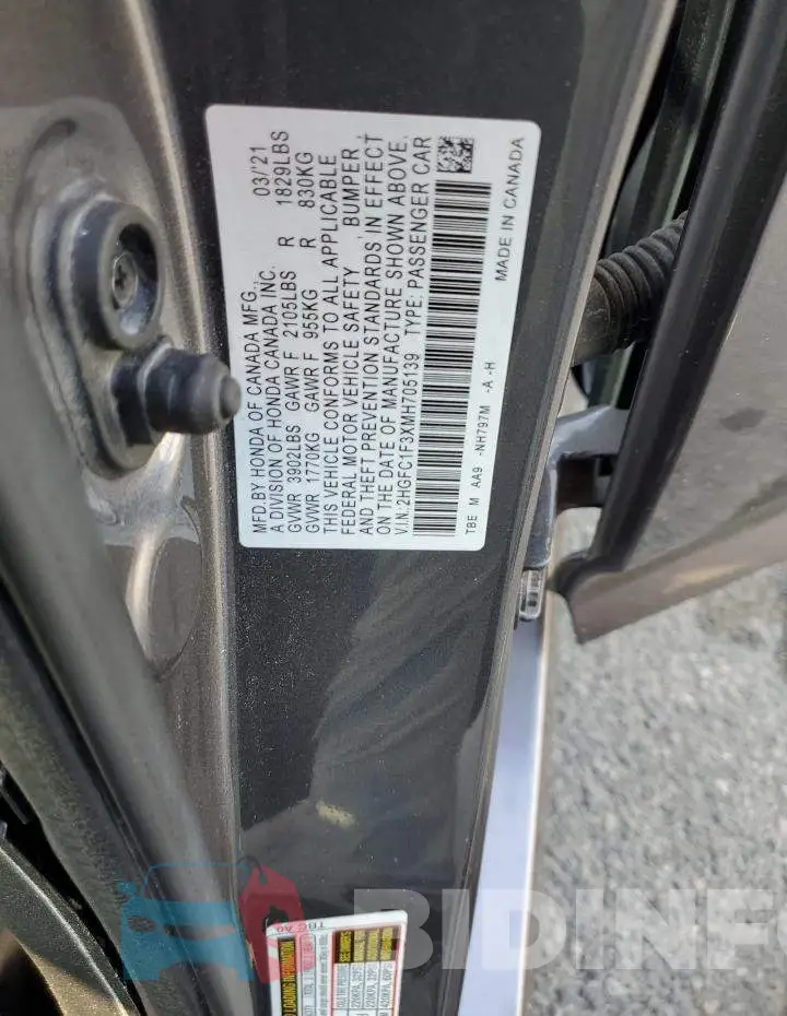 2HGFC1F3XMH705139 Photo# 12