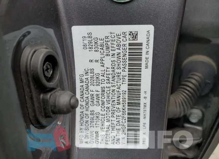 2HGFC2F66KH589192 Photo# 12