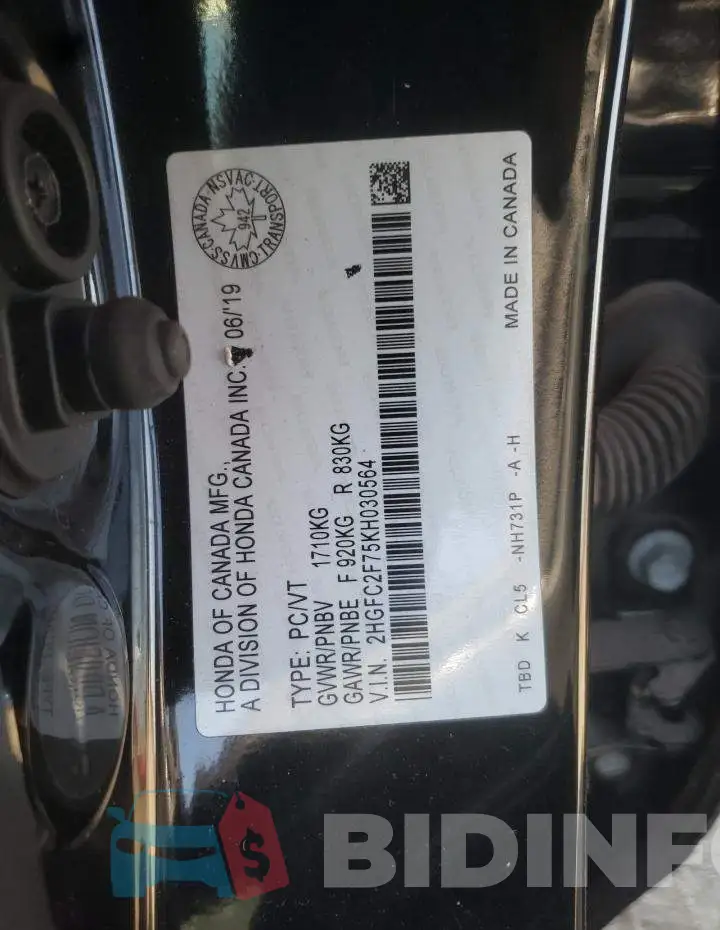 2HGFC2F75KH030564 Photo# 12