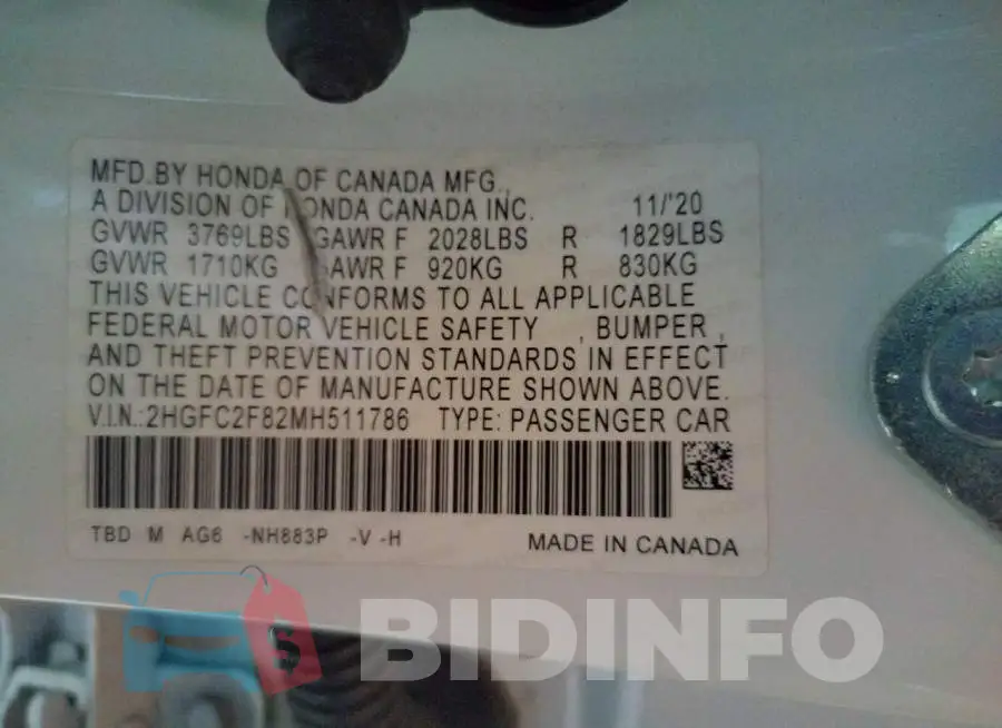 2HGFC2F82MH511786 Photo# 12