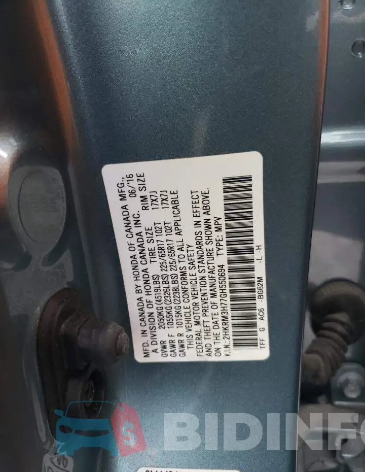 2HKRM3H77GH550694 Photo# 13