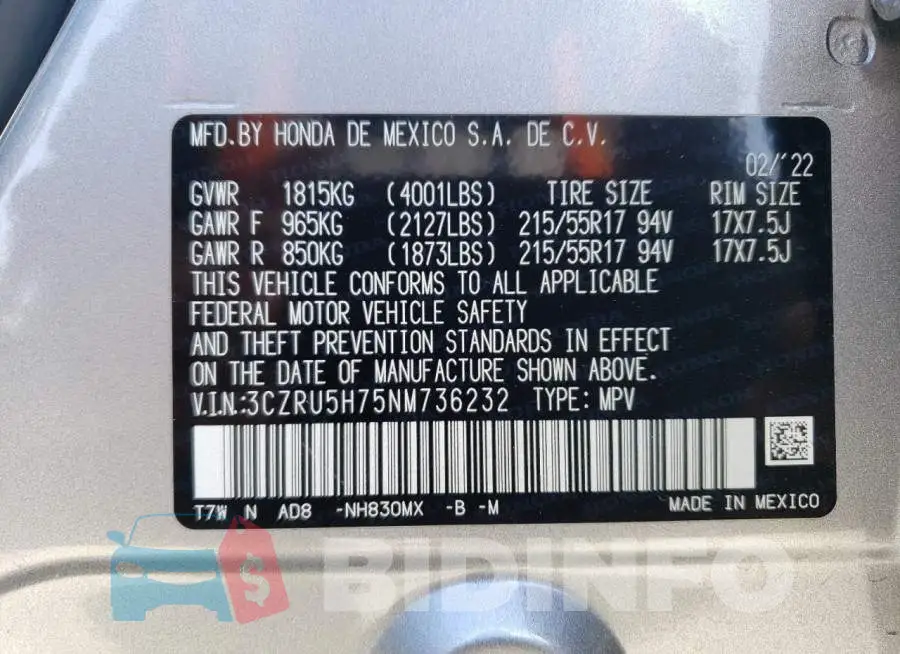 3CZRU5H75NM736232 Photo# 13